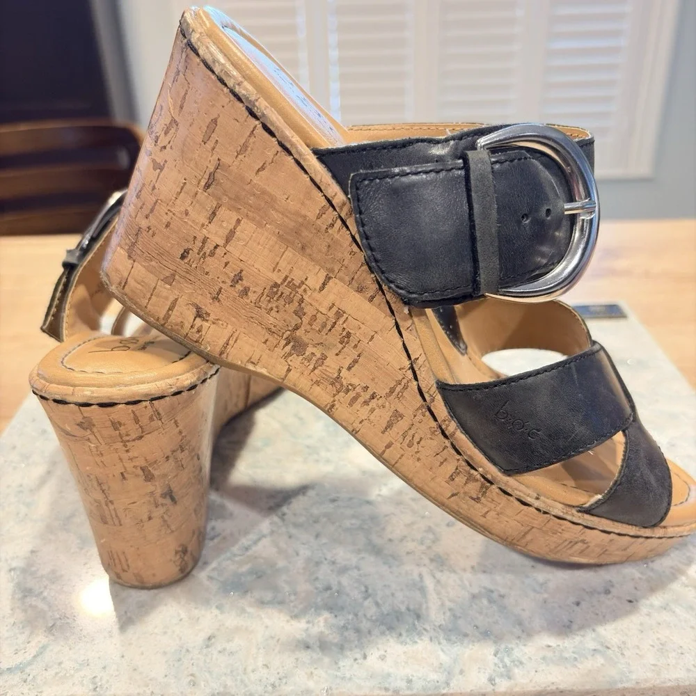 BOC Born Womens Sandal Black Wedge Platform Mule‎ Y2K Shoe 9M
